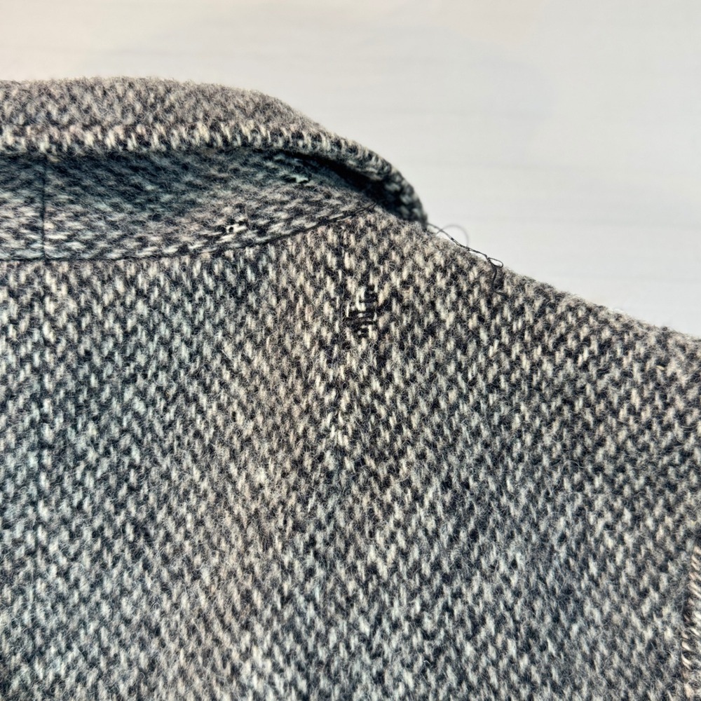 Vintage 100% Wool Herringbone Overcoat Mens Grey Long Trench Coat Made in USA - Picture 11 of 11